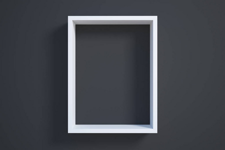 白色长方形图片框架在黑墙壁背景。3d 渲染