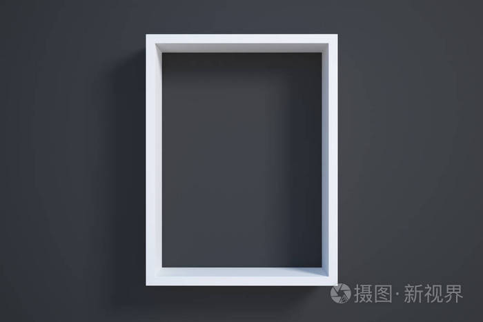 白色长方形图片框架在黑墙壁背景.3d 渲染