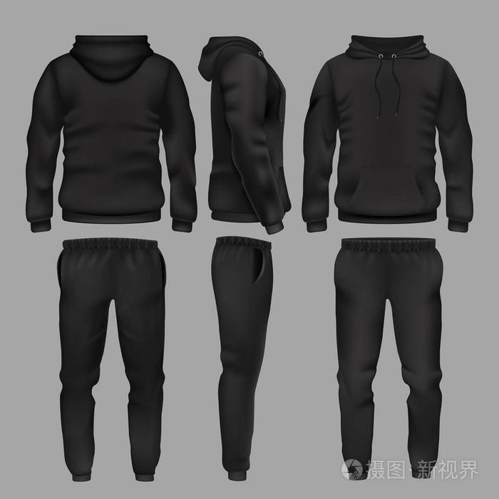 黑色男子运动服帽衫和裤子矢量样机分离插画 正版商用图片05qe9m 摄图新视界 黑色男子运动服帽衫和裤子矢量样机分离插画 正版商用图片05qe9m 摄图新视界