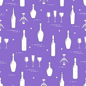 无缝的葡萄酒眼镜, 螺旋形, 酒瓶的图案。酿酒。品尝。品酒 师