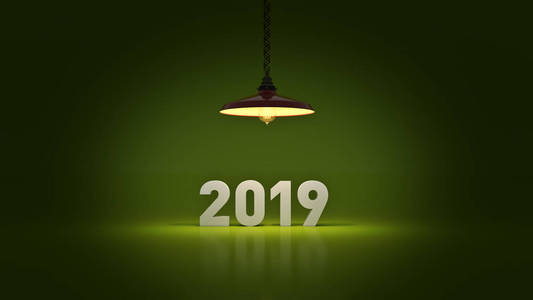 2019新年标志在灯泡里面。3d 渲染