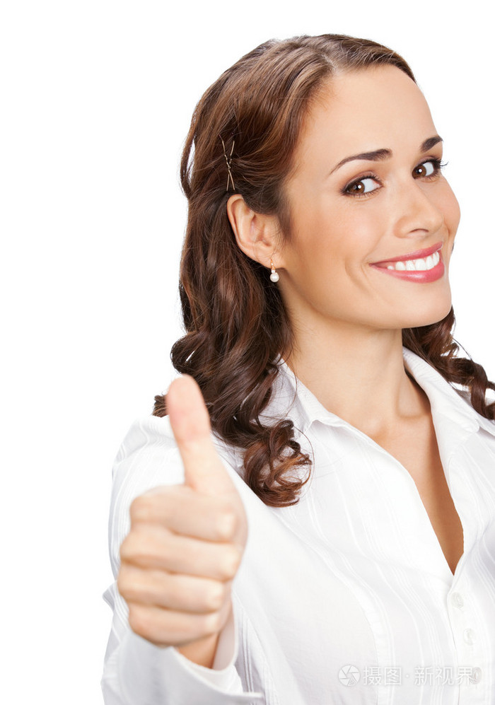 白上的姿态,竖起大拇指的女人