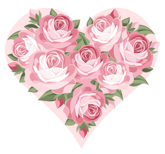 粉红色玫瑰之心。矢量插画