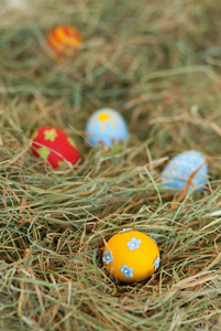 绘多彩干草的复活节彩蛋