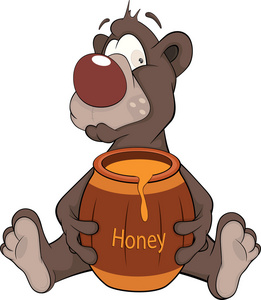 en熊和蜂蜜个木制酒桶.卡通照片