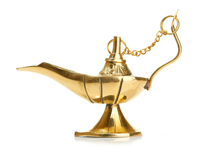 阿拉丁运气阿拉丁神灯上白色隔离照片