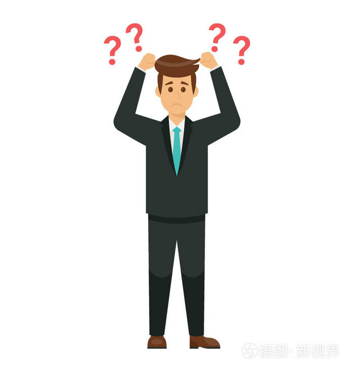 一个困惑的商人挠着他的后脑勺