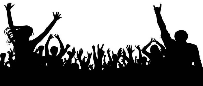 人物兴奋掌声的人群中的人物剪影矢量.人群中有很多人欢呼和兴奋.