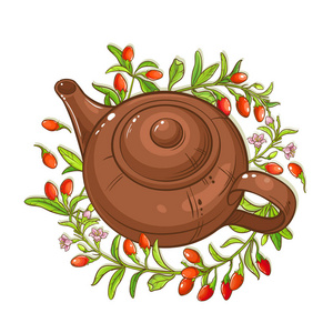 茶叶在茶壶插图白色背景