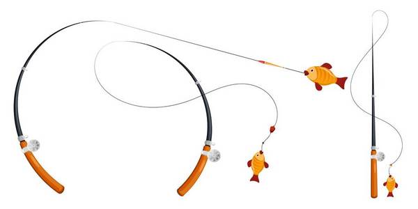 卡通风格.捕鱼设备.受娱乐运动的规限.股票矢量图照片