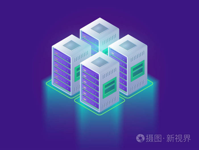 数据中心和云计算概念.网站网页设计.技术云3d 等距向量图