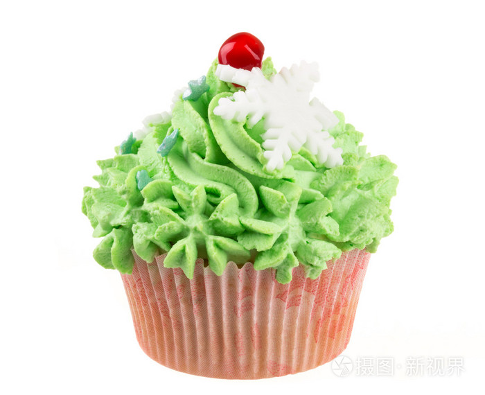 孤立的工作室绿色奶油蛋糕