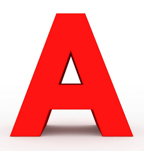 字母 A 3d 干净的红色隔离在白色3d 渲染