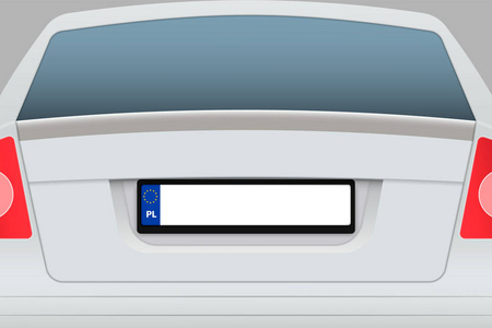 车后视图与数字板。波兰车辆登记板