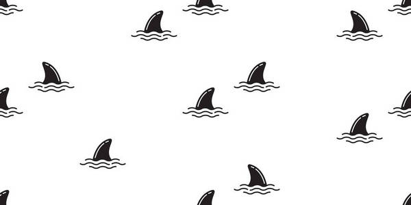 鲨鱼鳍无缝模式海豚孤立矢量鲸鱼海浪海岛海滩壁纸背景