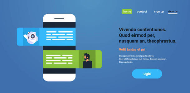 聊天机器人与商家通讯移动应用概念平面复制空间水平