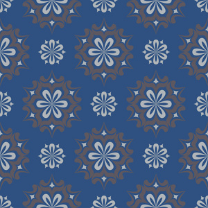 蓝色花卉无缝背景。墙纸纺织品和织物用花元素设计图案