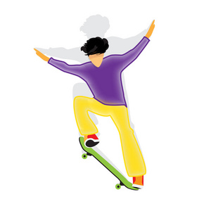 滑板做翻转。年轻的家伙滑板跳滑板。向量