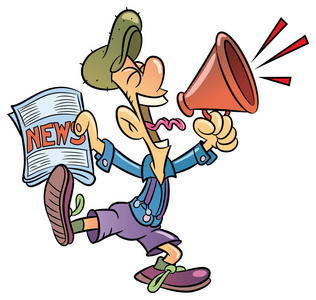 卖报纸报道的报童手绘制的矢量 llustration手工绘制的时尚插画兔子赶