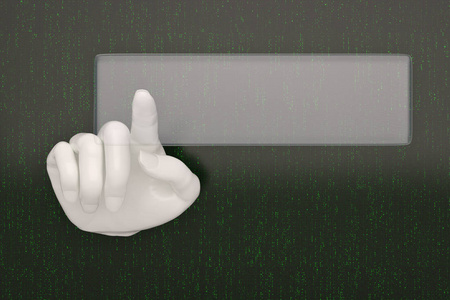 手指与虚拟屏幕的绿色数字屏幕。3d illust