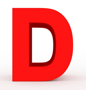 字母 D 3d 干净的红色隔离在白色3d 渲染