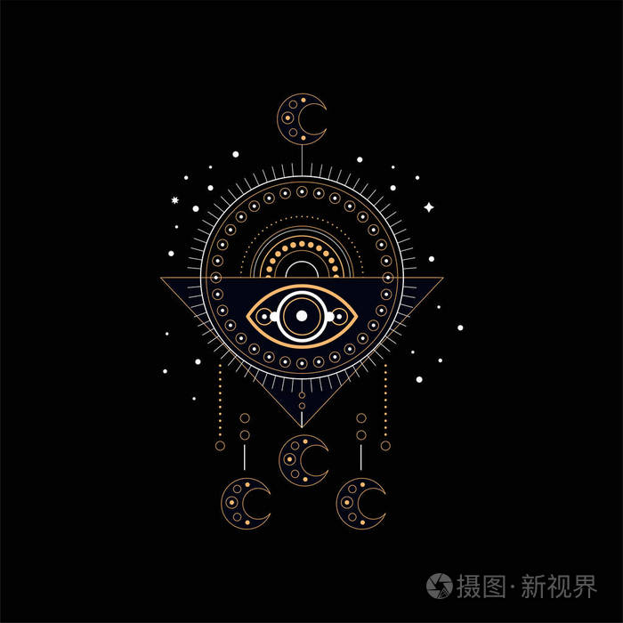 梦陷阱, 宗教, 灵性民族符号在黑色背景上的矢量插图