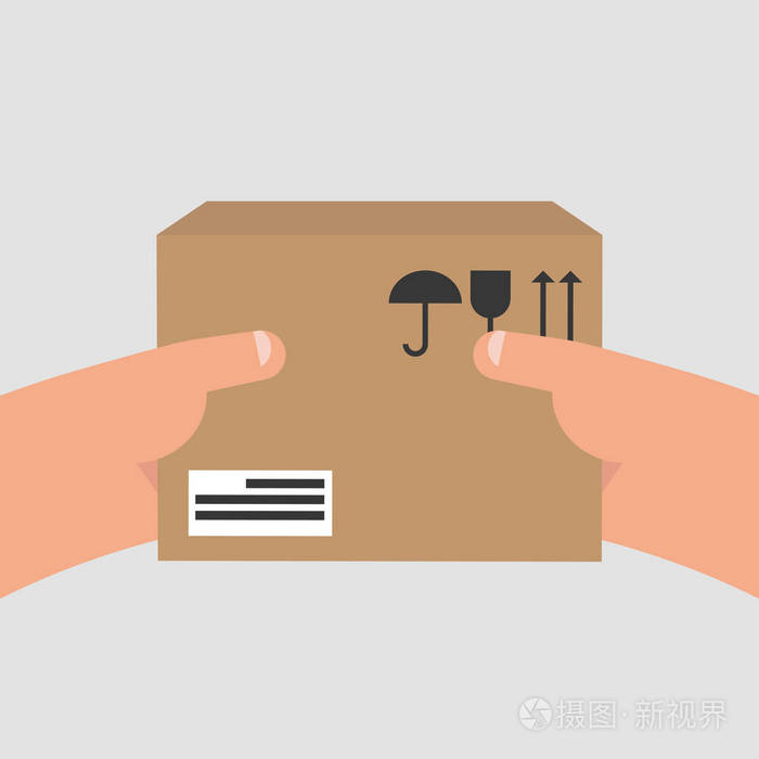 快递服务.手拿着包裹/平面可编辑矢量卡通, 剪贴画