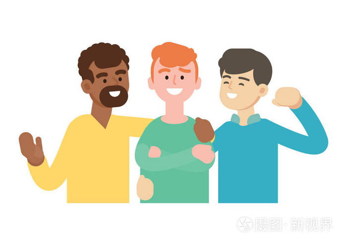 一群年轻人, 快乐的朋友, 团队合作理念, 矢量插画