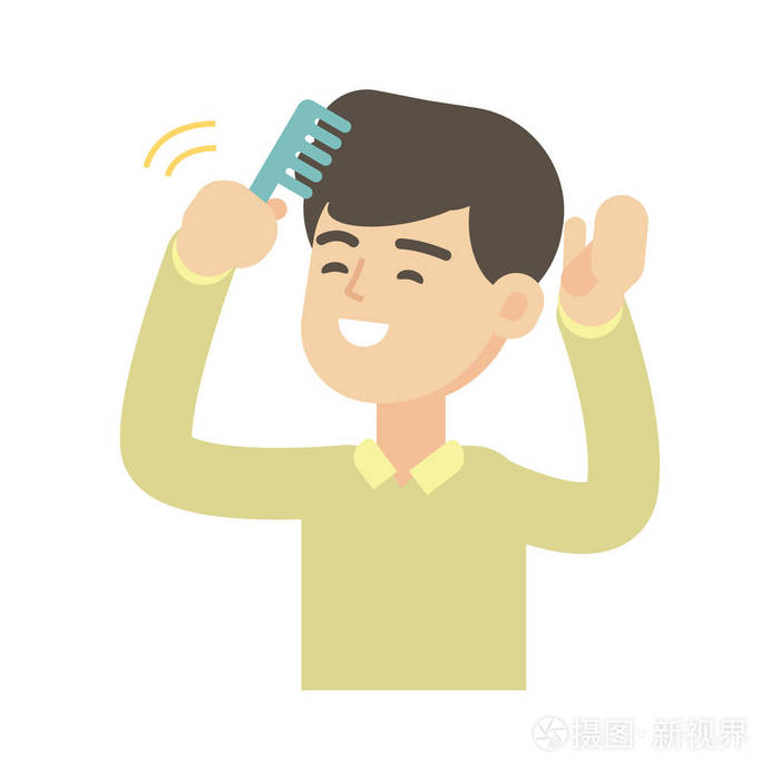 年轻英俊的男人梳理头发可爱的矢量插图
