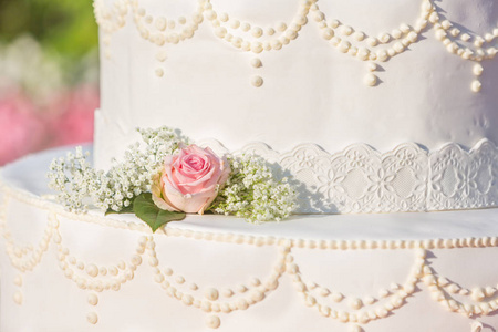 美丽的白色婚礼蛋糕户外