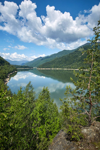 美丽的风景与肝移植河在罗马尼亚被森林和山围拢