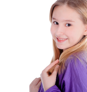 白裤袜小女白上微笑的可爱小女孩照片