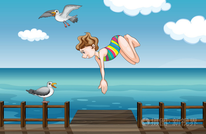 一个年轻的女孩潜水