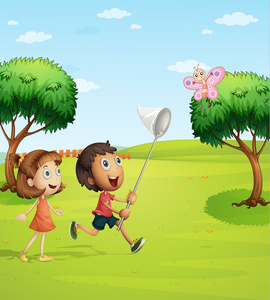 孩子追赶蝴蝶图片