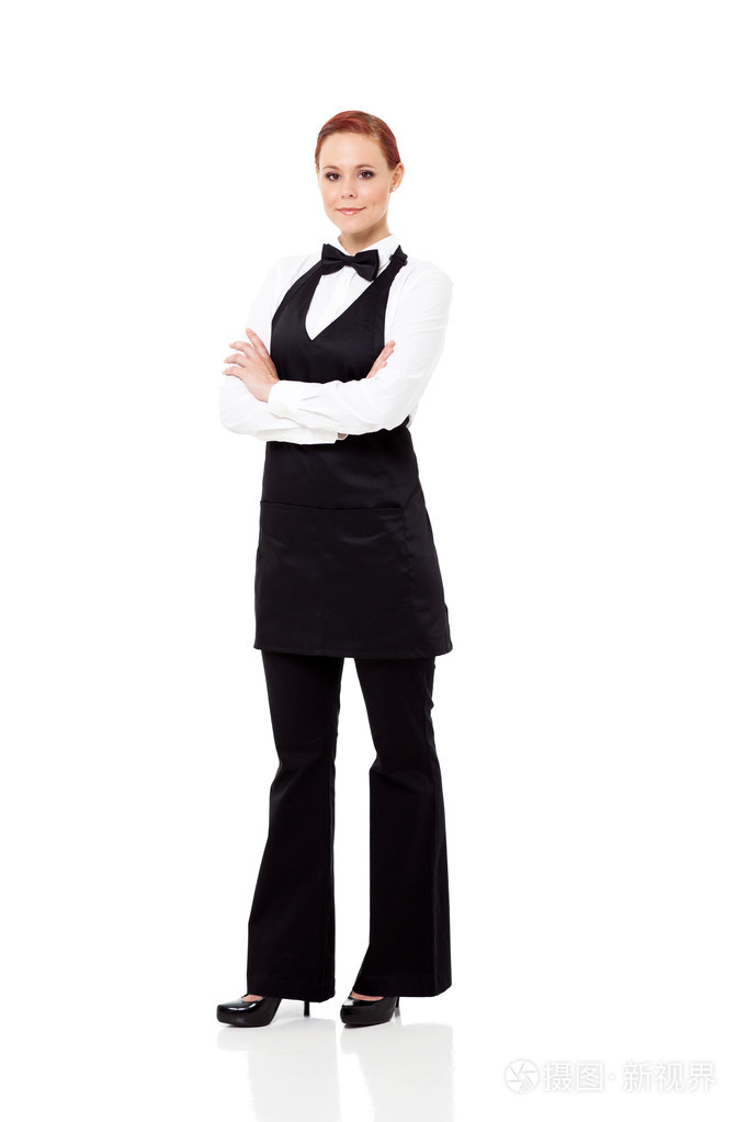 白色的漂亮女服务员全长肖像