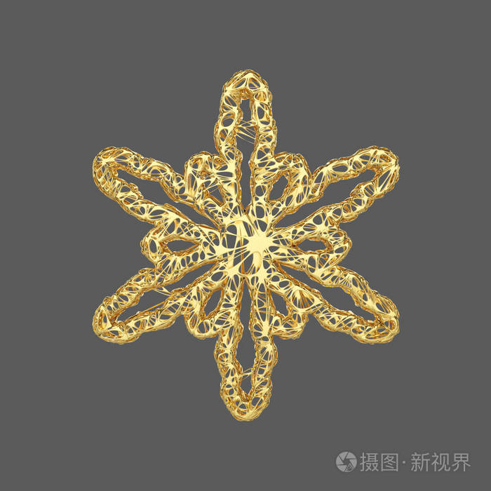 金色精致的雪花被隔离在灰色背景上金色镂空风格的圣诞元素3d渲染