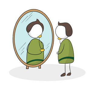 看着镜子里的自己.人检查他的出现在镜子里照片