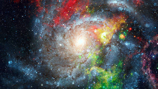 抽象明亮多彩的宇宙.星云夜空中繁星闪烁的彩虹色彩.多色外太空.