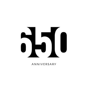 650周年纪念, 简约标志。第650年第650周年纪念贺卡生日请柬。650年标志。白色的黑色负空间矢量图解