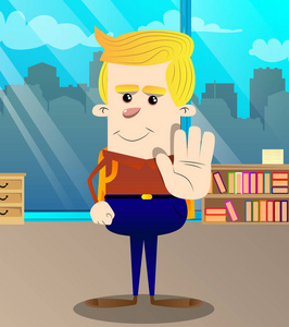 拒绝学习学生显示拒绝或拒绝手势.矢量卡通人物插画照片