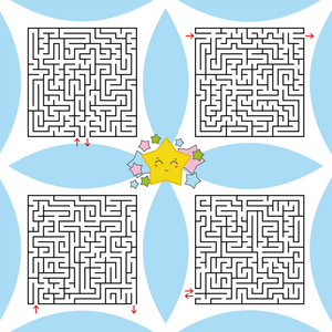 一组方形迷宫.儿童和成人的游戏.简单平面矢量图照片