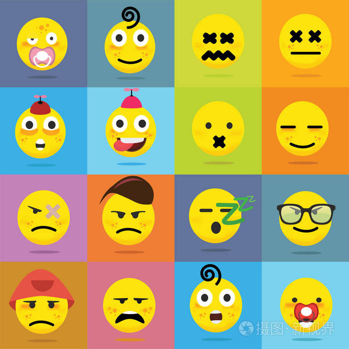 创造性的表情符号, 表情在颜色背景, 向量例证