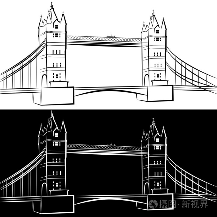 伦敦塔桥简笔画手绘图片