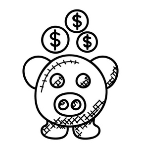 猪脸图标插入硬币代表小猪银行图片
