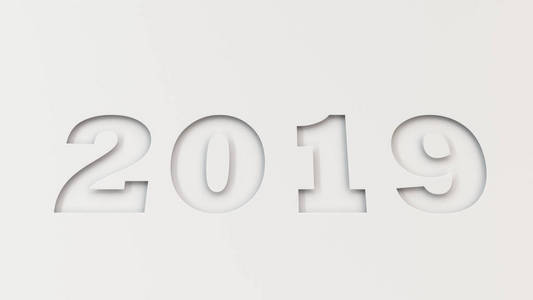 2019在白皮书中削减的数字。2019新年标志。3d 渲染插图