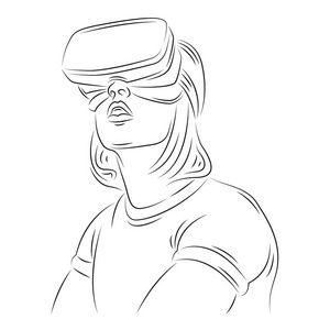 女性角色的 Vr 隔离线插图