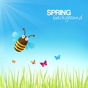 春天背景与可爱的大黄蜂