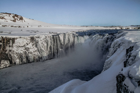 冰岛东北部 Vatnajkull 国家公园的 Dettifoss 瀑布. Detifoss 瀑布欧洲最强大的瀑布之一。冬季景观