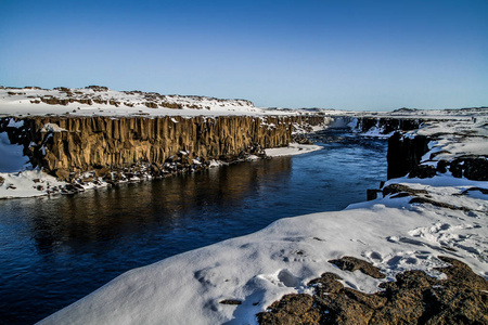 冰岛东北部 Vatnajkull 国家公园的 Dettifoss 瀑布. Detifoss 瀑布欧洲最强大的瀑布之一。冬季景观