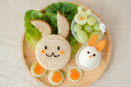 兔子午餐盘子, 有趣的食物艺术为孩子